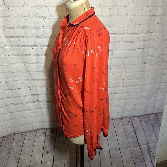 Anthropologie Paris London Milan red button up blouse size 0 - Picture 5 of 7